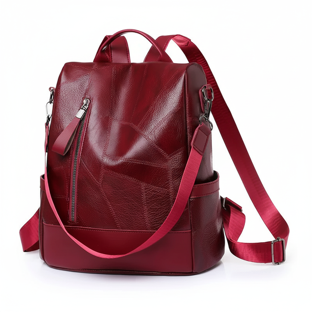 Burgundy wine red leather backpack - improved