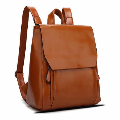 Tan brown leather laptop backpack