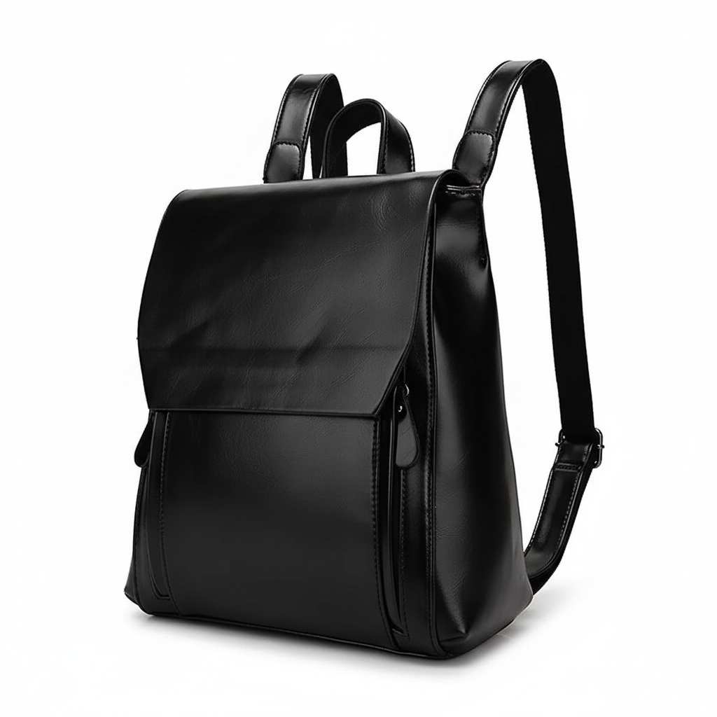 Black leather laptop backpack