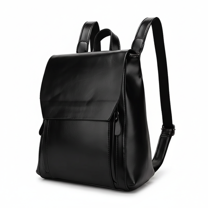 Black leather laptop backpack